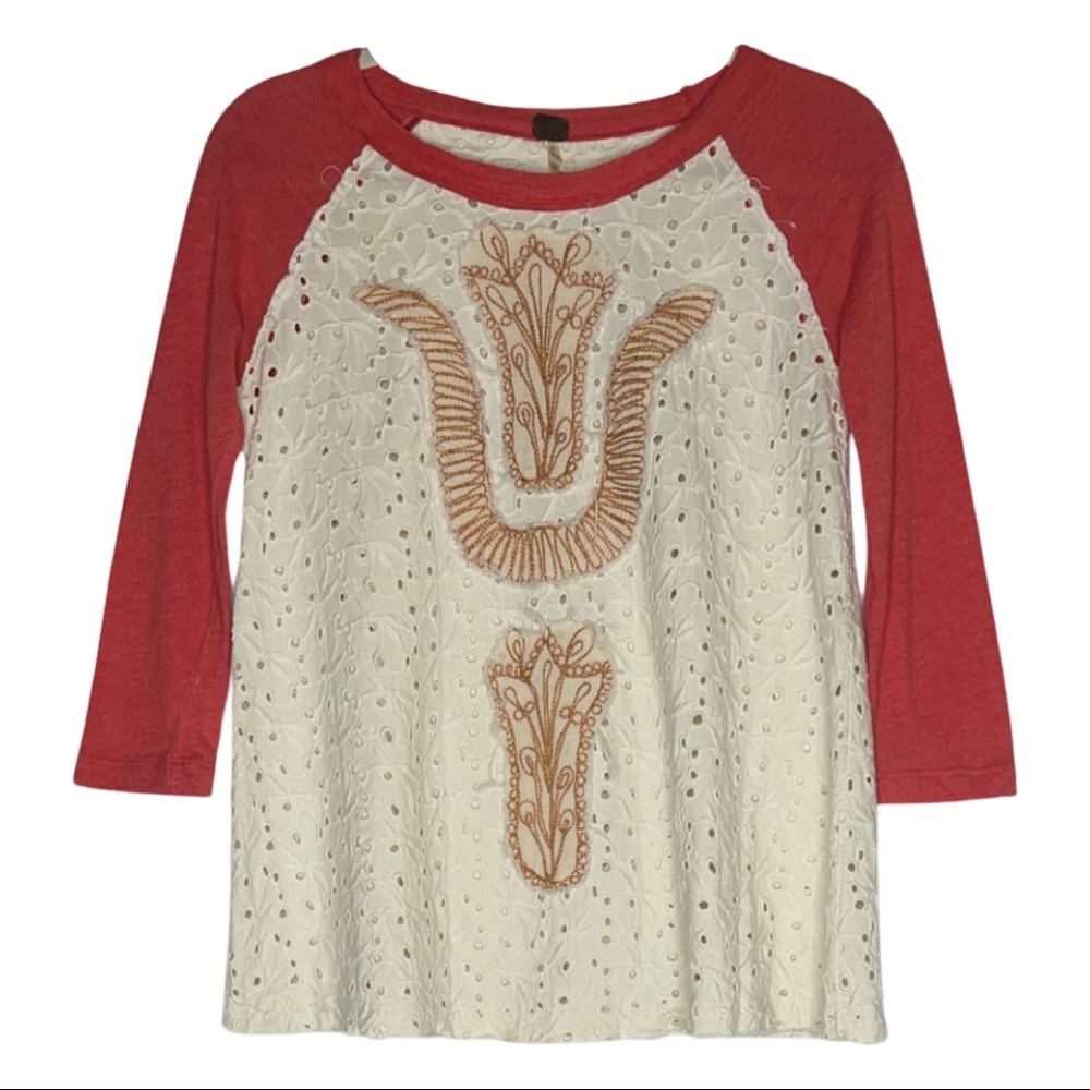 we the free baseball style 3/4 sleeve knitted shirt